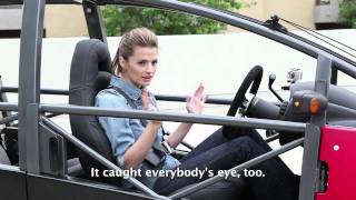 Stana Katic drives the Arcimoto Electric Car [upl. by Sumedocin232]