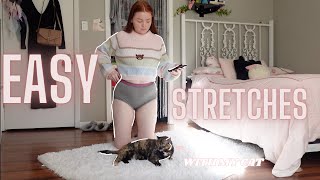 7 Minute Easy at home stretches for workouts to get a Hourglass Figure featuring my cat [upl. by Jephthah914]