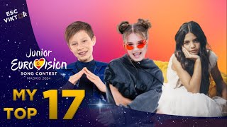 🇪🇸 Junior Eurovision 2024  MY TOP 17 ALL SONGS jesc2024 junioreurovision2024 JESC2024 [upl. by Nimajaneb]