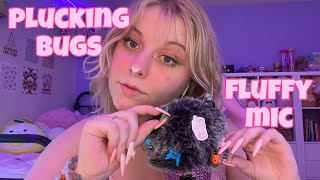 ASMR plucking bugs off of the fluffy mic cover mouth sounds  fluffy mic scratching🐞🐛🐜🌙💜 [upl. by Pfeifer]