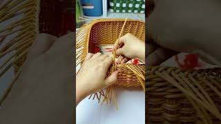 How to weave rattan basket with handle crochet rattan diy handmadetoran handmade [upl. by Ahsenaj]