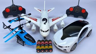 Rechargeable Radio Control RC Car with RC A380 Aircraft and RC Flying Helicopter Unboxing amp Testing [upl. by Nalyr]