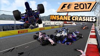 F1 2017 Game INSANE CRASH COMPILATION [upl. by Alphonso1]