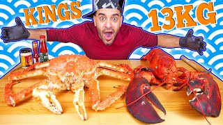 تحدي السلطعون الملك واللوبستر جراد البحر الملك موكبانغ Giant 15lb live Lobster amp King Crab Challenge [upl. by Wilfreda842]