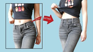 DIY Low Rise Jeans to High waisted Jeans step by step Tutorial  Turning Low Waist Jean Highwaisted [upl. by Ecinreb]