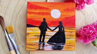 couple 👫 sunset 🌇 wedding painting tutorial for beginners [upl. by Aicemak]