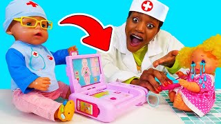 The baby doll is crying Baby Born doll needs help Pretend to play hospital amp doctor toys for kids [upl. by Yenhoj]