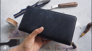 Making of a Handmade Leather Long Zipper Wallet  DIY BUILD ALONG [upl. by Nickolai]