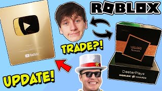 WILL JACKSUCKSATLIFE TRADE ME HIS GOLD YOUTUBE PLAY BUTTON FOR MY 100000 ROBLOX FOLLOWER CUBE [upl. by Atirehs]