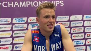 European 400m hurdles champion Karsten Warholm on setting a new championship record [upl. by Palua]