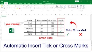 How to Insert Tick and Cross Mark in excel  Smart Trick [upl. by Sisxela]