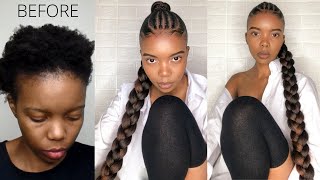 BRAIDED PONYTAIL ON SHORT 4C HAIR NO HEAT  JUMBO BRAID [upl. by Mohun]