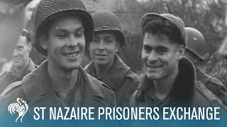 American amp German Prisoners Exchange At St Nazaire 1944  British Pathé [upl. by Aleakam912]