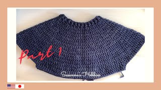 かぎ針編み男女別クルーネックセーターの編み方トップダウン  Part 1  Crochet Crew Neck Top Down Sweater  English Subtitled [upl. by Philo]