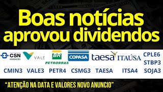 É HOJE CMIN3  CSMG3  VALE3  PETR4  CPLE6  ITSA4  TAESA  SOJA3  STBP3  AÇÕES e DIVIDENDOS [upl. by Fredericka]