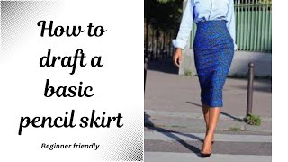 How to draft a perfect basic pencil skirt pattern with dart  Beginner friendly trending pattern [upl. by Shu]