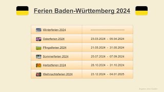 Ferien Baden Württemberg 2024 [upl. by Neile]