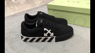 OFFWHITE LOW VULCANIZED CANVAS SNEAKERS BLACK WHITE Review [upl. by Egiaf]