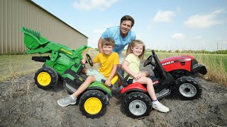 Hudsons Green tractor VS Hollys Red tractor  Tractors for kids [upl. by Hestia]