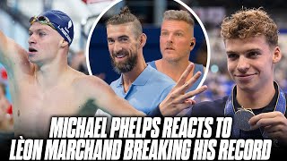 Michael Phelps Reacts To Léon Marchand Breaking His Record  Pat McAfee Show [upl. by Sherurd]