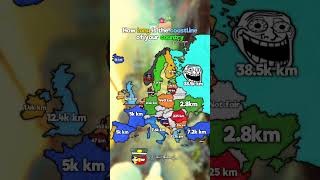 How long is the coastline of your country 🇪🇺🏝 europe mapping geography shorts viral coastline [upl. by Nnaeinahpets174]