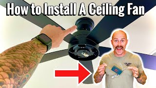 How To Install A Ceiling Fan With Light and Remote  Hampton Bay Ceiling Fan Installation [upl. by Doomham]