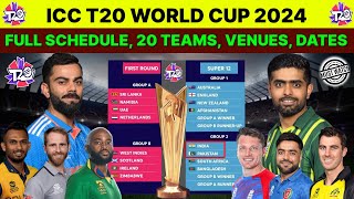 ICC T20 World Cup 2024 Full Schedule All Teams Host Nation Venues Dates  West Indies USA [upl. by Anneuq]