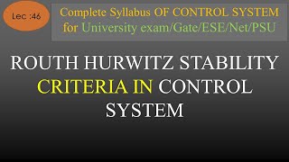 Lec46 Routh Hurwitz Stability Criterion in Control System  Control System  R K Classes  Hindi [upl. by Armin]