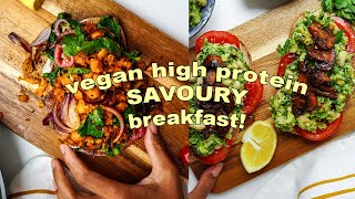 3 VEGAN HIGH PROTEIN Savoury Breakfast Ideas [upl. by Ppilihp]