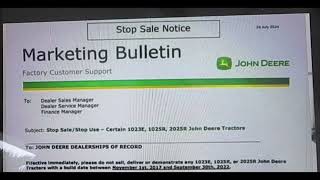 STOP SALESTOP USE JOHN DEERE DEALER MARKETING BULLETIN 2017 thru 2022 1023E 1025R 2025R [upl. by Naaman956]