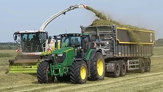 Gut Hohen Luckow Gras mähenhäckselnClaas Cougar 1400Jaguar 9702x Case Optum 250John deere 6250r [upl. by Defant]