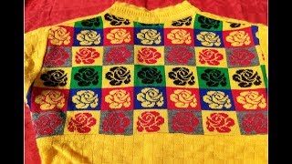 Easy Flower design for girls top\ kurti  Multicolor pattern in knitting [upl. by Aydan353]