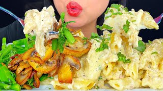 ASMR CHICKEN ALFREDO PASTA WITH MUSHROOMS amp BROCCOLI RABE  EATING SOUNDS  MUKBANG [upl. by Ernaline]