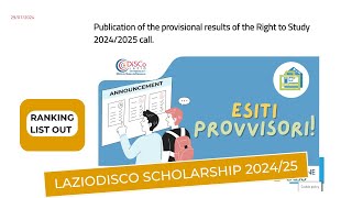 LAZIODISCO SCHOLARSHIP 202425 PROVISIONAL RANKING LIST OUT €6415 BENEFITS SCHOLARSHIPS IN ITALY [upl. by Marta]