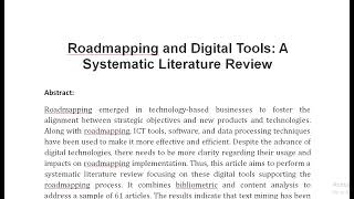 Roadmapping and Digital Tools A Systematic Literature Review [upl. by Kcireddor96]