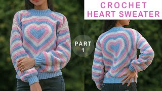 Easy Crochet Heart Sweater Tutorial Part I Inspired By OliviaMade  Chenda DIY [upl. by Nesrac413]