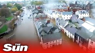 UK Flooding  Drone vid shows whole town of Dumfries submerged [upl. by Jemy]