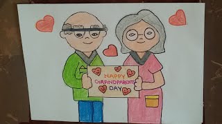 Grandparents Day drawingHow to draw Grandparents easily Grandparents special drawing Step by step [upl. by Snahc]