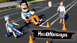 Hello Neighbor in Real Life Game Master Challenge Hoverboard Races [upl. by Meris312]