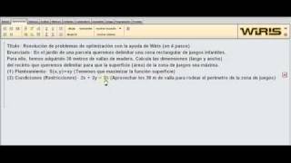 Resolución de Problemas de Optimización con Wiris  Maximizar Superficie [upl. by Aloke]