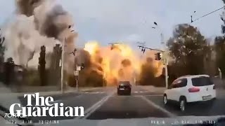 Dashcam video shows moment of missile strike in Dnipro Ukraine [upl. by Josler633]