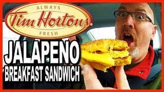 Tim Hortons Jalapeño Breakfast Sandwich with Bacon and Cheese Plus Drive Through Test [upl. by Huttan]