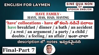 Episode 79 Have has had having  Have family  final part 7 Spoken English  Telugu [upl. by Yaned]