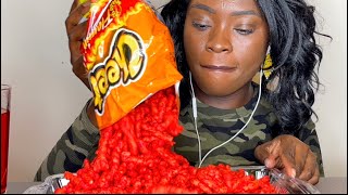 ASMR FLAMIN HOT CHEETOS CHIPS MUKBANG DRINKING SOUNDS STRAWBERRY FANTA [upl. by Jerri194]