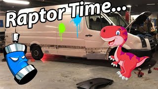 Crafter Campervan Build   Ep2 Raptor Paint and Sealing Plastics   Self Build Campervan [upl. by Anilatsyrc]