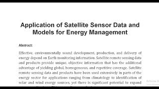 Application of Satellite Sensor Data and Models for Energy Management [upl. by Regen294]