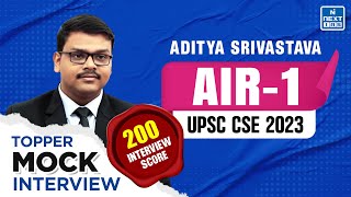 Aditya Srivastava Rank 1 IAS  UPSC 2023 Topper Mock Interview [upl. by Elatia924]