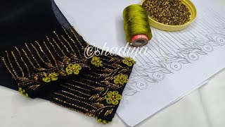 Silk thread ring knot flower beadwork sleeve embroidery for kurti salwarsilk thread embroidery [upl. by Saffian]