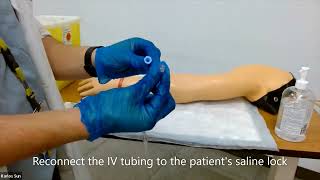 IV therapy  Saline locking intermittent infusion disconnect amp reconnect [upl. by Reace]