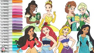 Disney Princess Coloring Book Compilation Color Swap Moana Ariel Jasmine Tiana Belle Anna Elsa [upl. by Anthe]